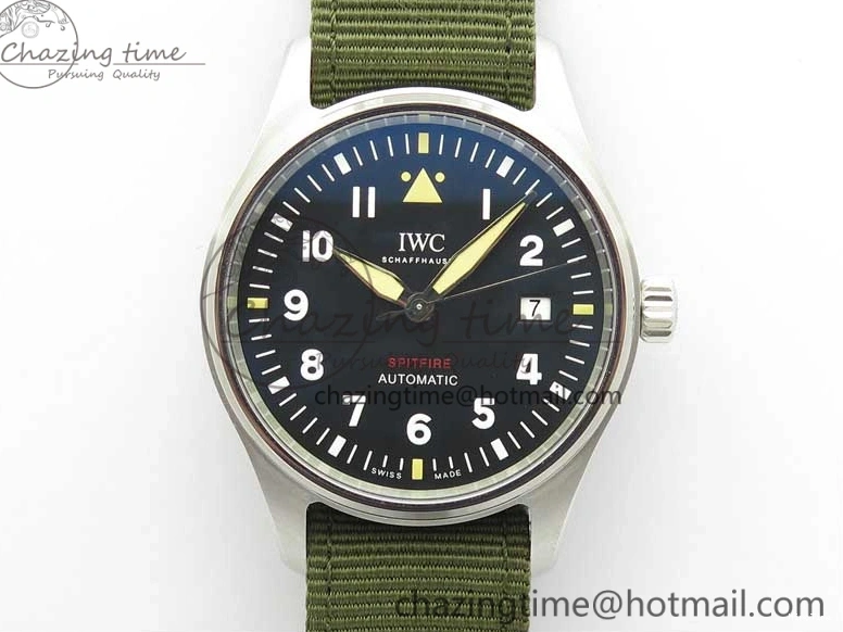 MIROTIME 0325 Fashionable Pilot IW326801 SS MK 1:1 Best Edition Black Dial on Green Nylon Strap MIYOTA 7122